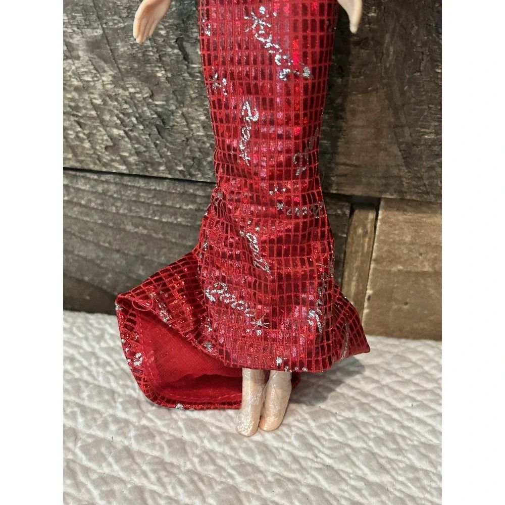 Holiday Celebration Barbie Doll Red Gown Metallic Star Dress Blonde Updo Vintage